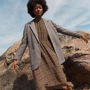 New Madewell Wool Larsen Blazer in Herringbone Oversize Medium Womens Gray